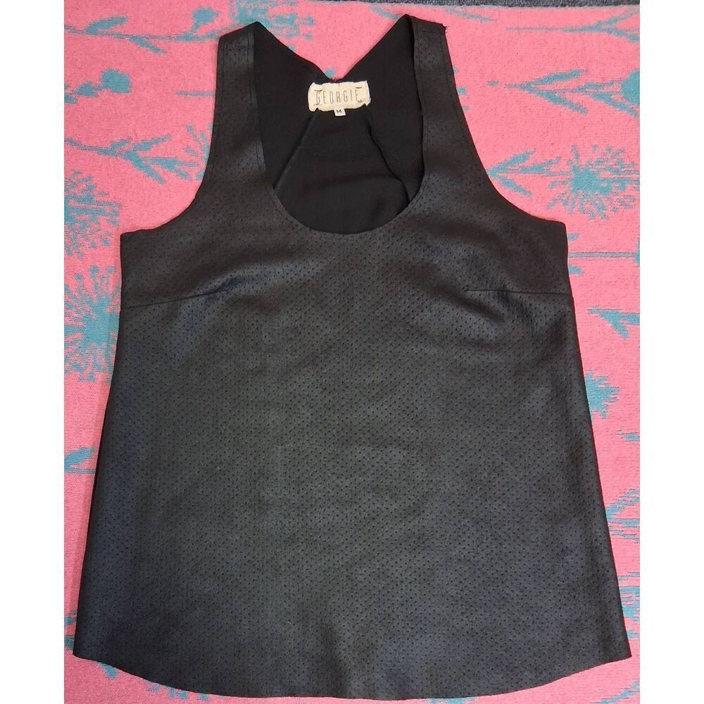 Georgie usa womens medium top black perforated shirt mixed fabric